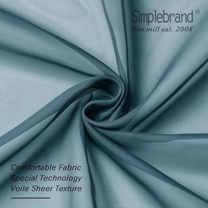 Simplebrand Dusty Blue Sheer Curtains 84 Inches Long, Light Filtering Rod - Image 6
