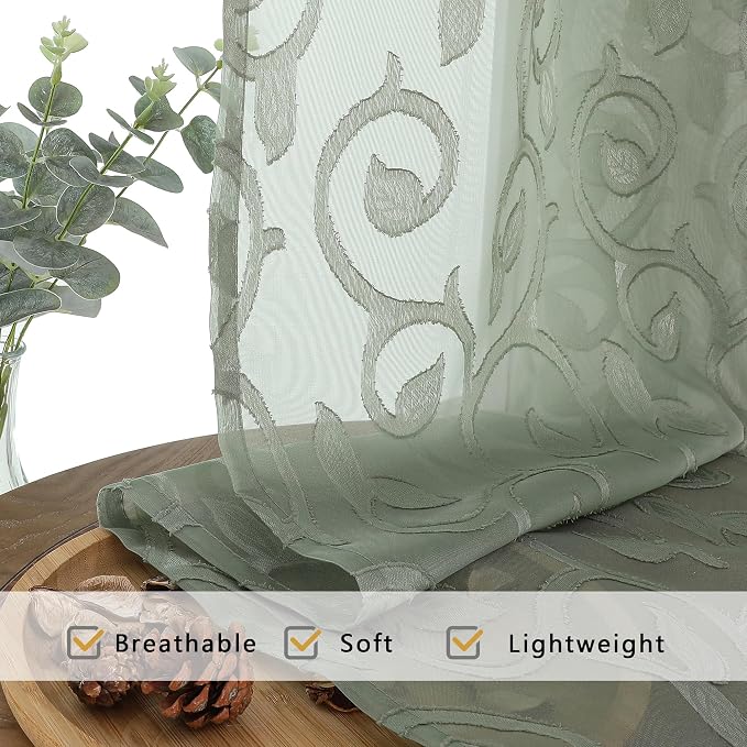 OWENIE Furman Sheer Sage Green Curtains 90 inches Long - Image 8