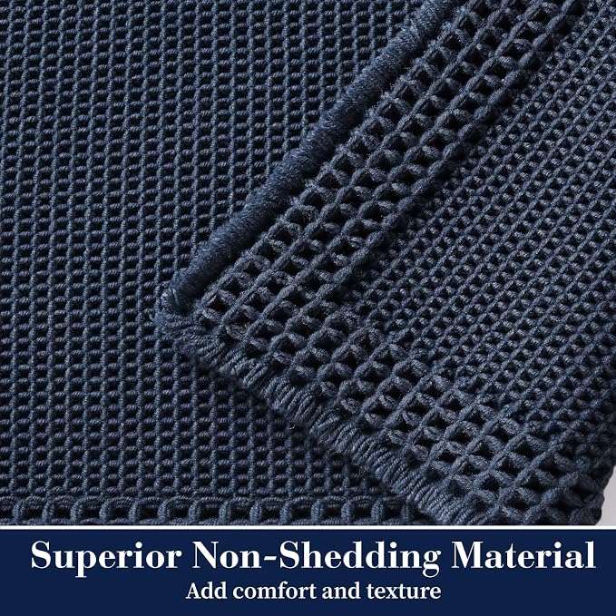 RESARE Waffle Bathroom Runner Rugs, Non Slip Boho Bath Mat 24"x48" Navy | Long - Image 2