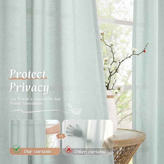 Semi Sheer Light Blue Linen Curtains 45 Inch Length - Image 5