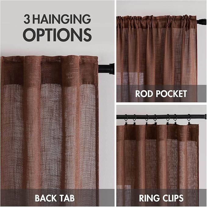 MIULEE Chocolate Brown Linen Curtains 90 Inch Long - Image 3