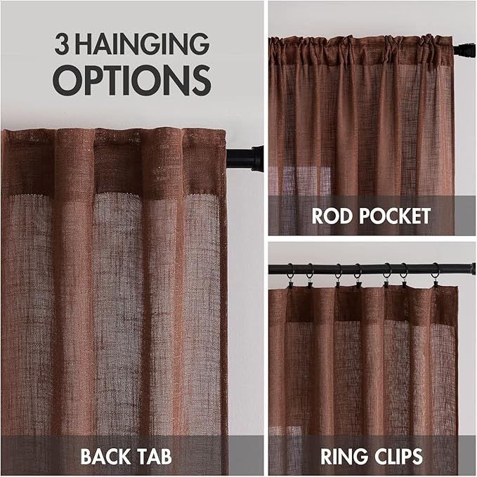 MIULEE Chocolate Brown Linen Curtains 108 Inches Long - Image 3