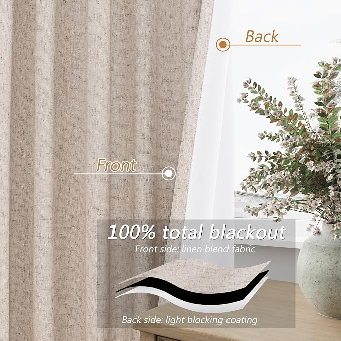 Oatmeal 100% Blackout Curtains 80 Inch Length 2 Panels Set - Image 4