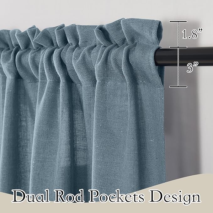 RYB HOME Kitchen Curtains, 30 inches Long Linen Rod Pocket Semi Sheer Cuartins - Image 2