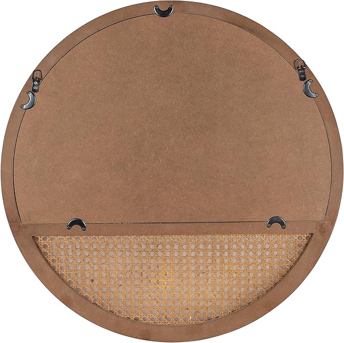 Rattan Round Mirror, 24 Inch Wall Mirror for Living Room Decor, Wooden Framed, Vintage Hanging Mirror, Hand-Woven for Wall Art Decoration