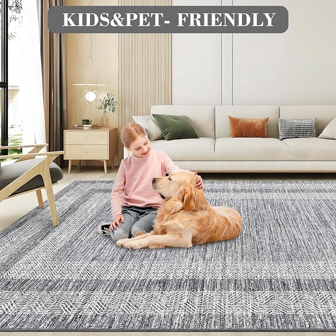 GarveeHome 9x12 Large Modern Gray Area Rug Distressed Bordered Rug Soft Non - Image 5