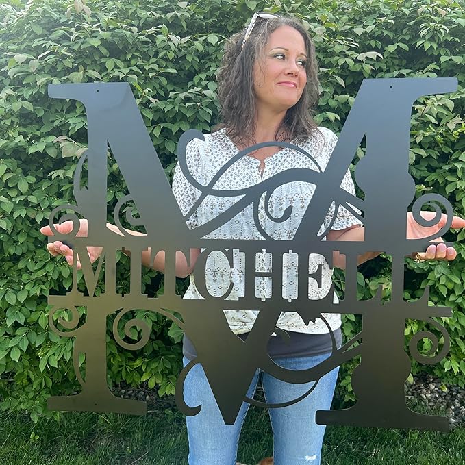 Custom Metal Last Name Monogram Sign – Personalized Wedding, Housewarming, or Outdoor Wall Decor