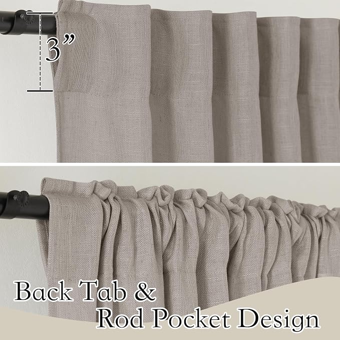 RYB HOME Linen Texture Sheer Curtains 90 inches, Rustic Style Solid Semi Sheer - Image 2