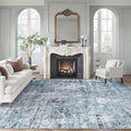 Soalmost Abstract Rug 8x12 Large Living Room Area Rugs Washable Blue/Grey | by Soalmost