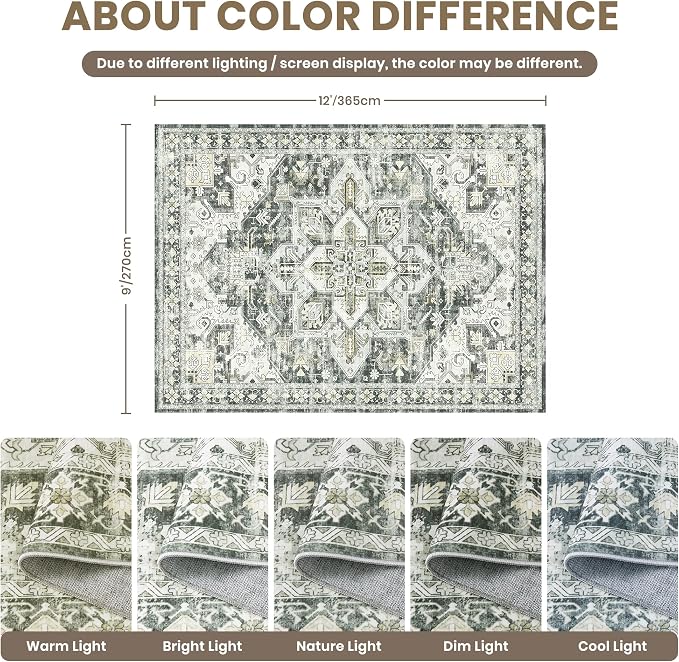 zesthome 9x12 Area Rugs, Stain Resistant Washable Rug, Ultra-Thin Rugs - Image 2