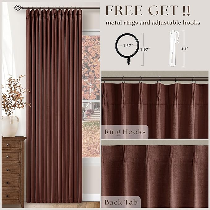 Chestnut Brown Linen Blackout Pleated 90 Inch Curtains - Image 5