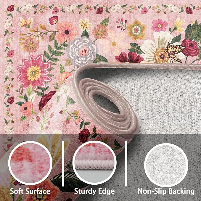 Pink Garden Floral Hallway Runner Rug 2x10 - Image 3