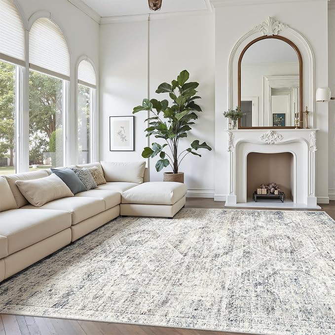 Soalmost 9x12 Area Rugs for Living Room Washable Rug Non-Slip Blue/Ivory | - Image 2