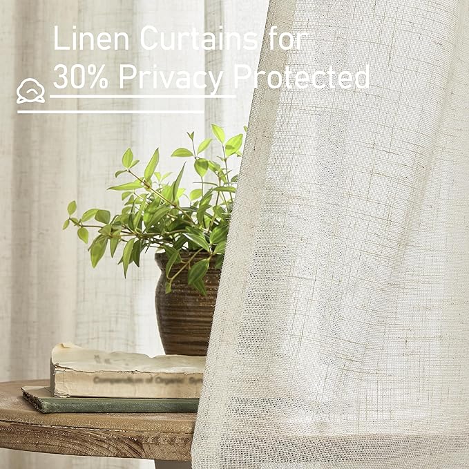 Natural Linen Semi Sheer Curtains 80 Inch Length, Light Filtering | Neutral - Image 5