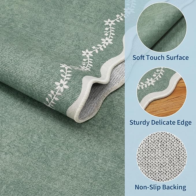 GarveeHome 2.5x8 Scalloped Washable Runner Rug Non Slip Hallway Kitchen Rug | - Image 5