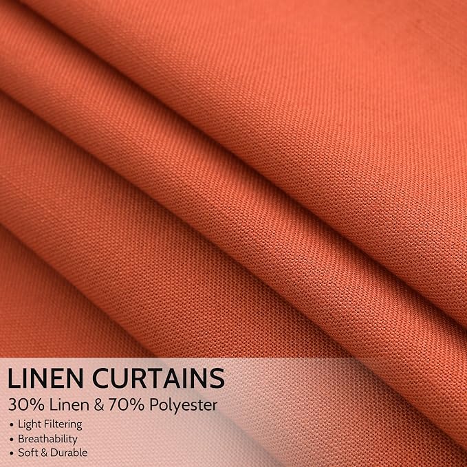 Nanspring Bright Orange Linen Blend Light Filtering Back Tab Curtains 102 - Image 2