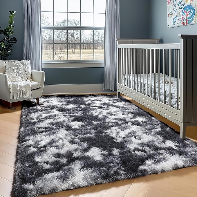 Black and White Rugs for Bedroom Living Room, Fluffy 4x6 Indoor Bedside Floor - Image 7