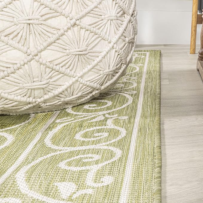 JONATHAN Y Vintage Filigree Indoor Outdoor Area Rug 9X12 Green/Cream, Charleston Textured Weave for Backyard, Patio, Porch, Easy-Cleaning, High Traffic, Pet-Friendly, Non-Shedding (SMB106H-9)