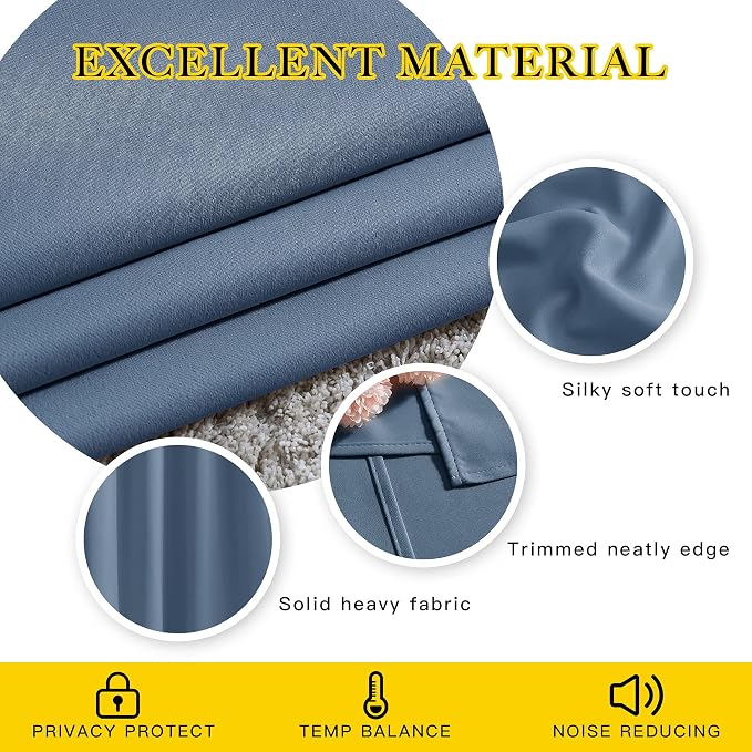 NICETOWN Stone Blue Blackout Doorway Curtains 80 inches Long, Grommet Light - Image 4