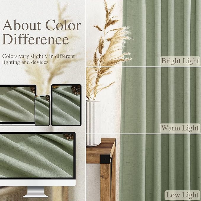 Nanspring Light Sage Linen Curtains 84 Inch Length 2 Panels Set - Image 3