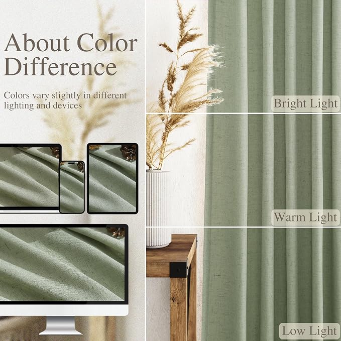 Nanspringt Light Sage Linen Semi Sheer Curtains 80 Inch Length - Image 3