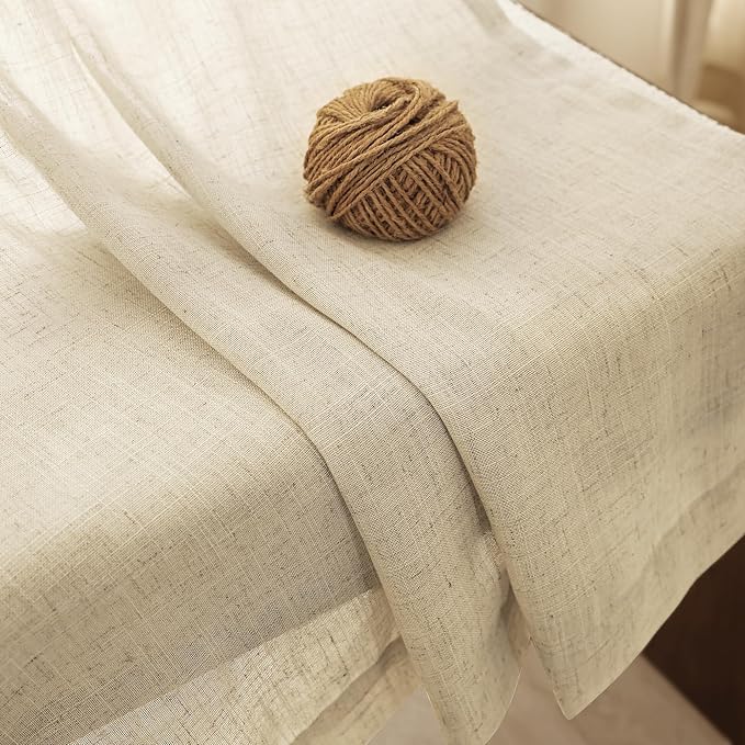 Faux Linen Beige Curtains 120 inches Long - Image 2