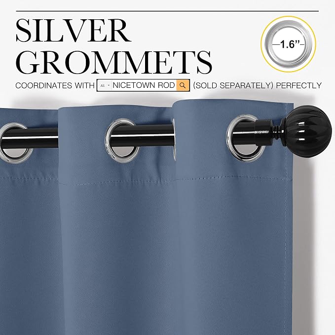 NICETOWN Stone Blue Room Darkening Curtain Panels 96" Length - Image 3