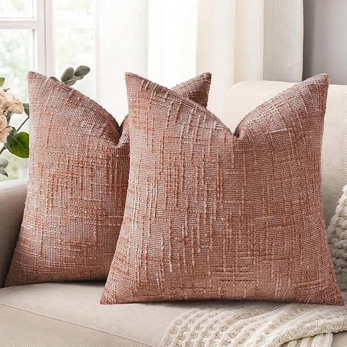 decorUhome Summer Pink Chenille Throw Pillow Covers 16x16 Set of 2 Textured by decorUhome
