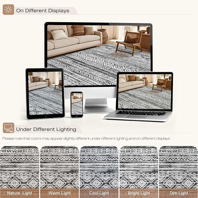 cotiled Boho 9x12 Area Rug for Living Room: Large Moroccan Washable Rug | Solve - Image 8