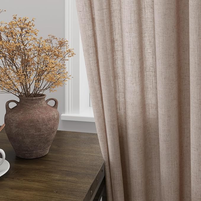 Oatmeal Linen Curtains 90 Inch Length 2 Panels Set - Image 2