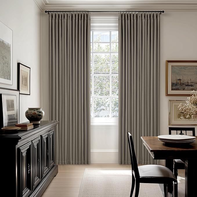 Taupe Gray Linen Blackout Pleated Curtains 90 Inches Long - Image 9