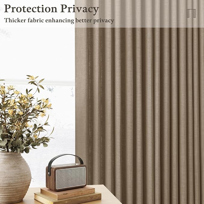 Latte Pinch Pleat Light Filter Thick Linen Semi Sheer Curtains 80 Inch Long | - Image 6