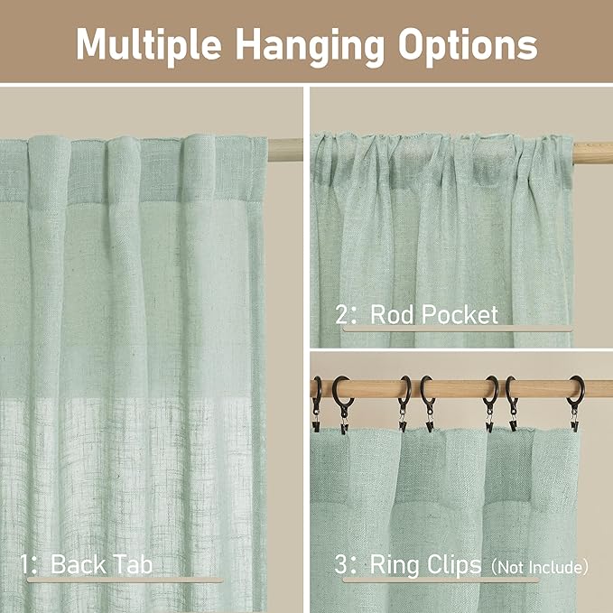 LAMIT Light Sage Linen Curtains 72 inch Length - Image 3
