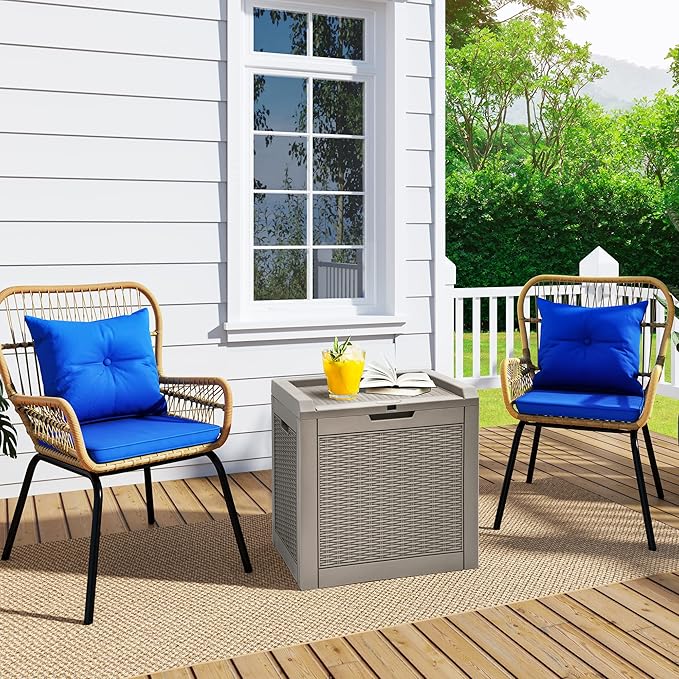 YITAHOME 32 Gallon Deck Box, Indoor Outdoor Storage Box for Patio Furniture, Pool Accessories, Cushions,Garden Tools,Sports Equipment, Waterproof Resin Rattan with Lockable Lid and Side Handles(Brown)