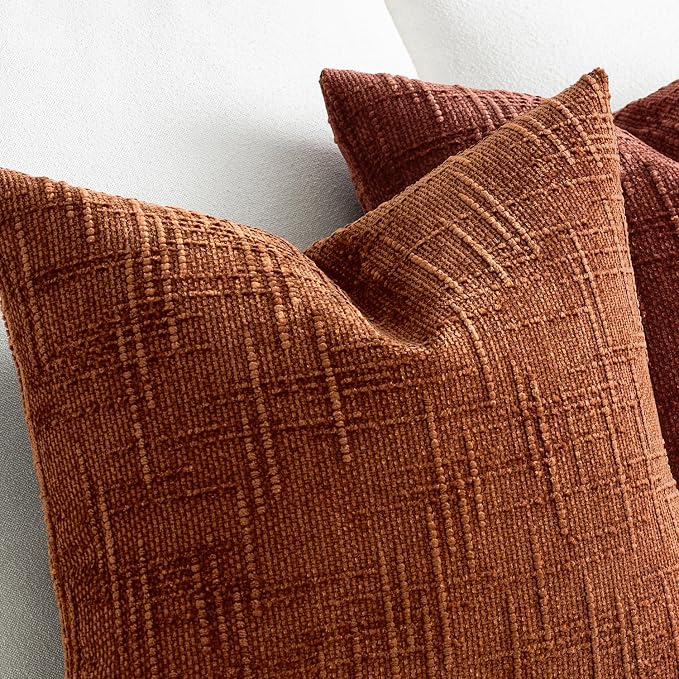 MIULEE Chenille Textured Fall Euro Throw Pillow Covers Burnt Orange 22x22 | Set - Image 4