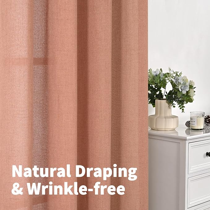 YoungsTex Terracotta Linen Curtains 90 Inch Length - Image 5