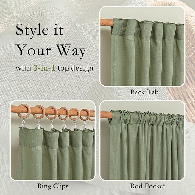 MYSKY HOME 108 Inches Long Sage Green Sheer Curtains - Image 4