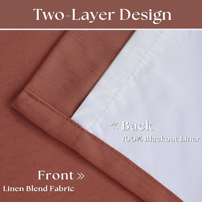 Terracotta Linen 100% Black Out 120 Inch Curtains - Image 4