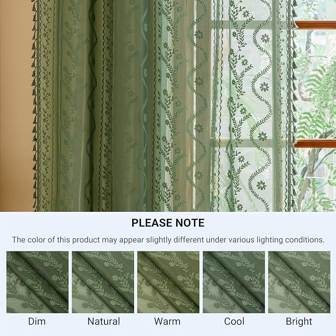 WAZZIO Boho Lace Curtains 2 Panels 63 Inches -Vintage Victorian Sheer Panel - Image 9