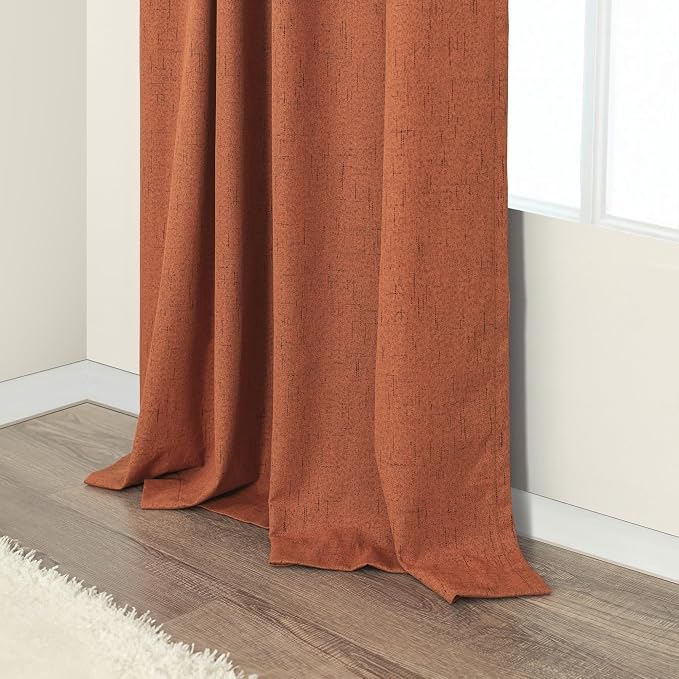 Terracotta Blackout Curtains 108 Inch Long 2 Panel Set Linen Textured Fall - Image 9