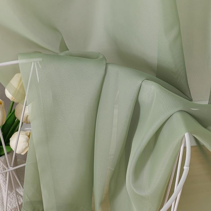 2 Panels Sheer Sage Green Curtains 72 Inches Length Window Treatment - Image 5