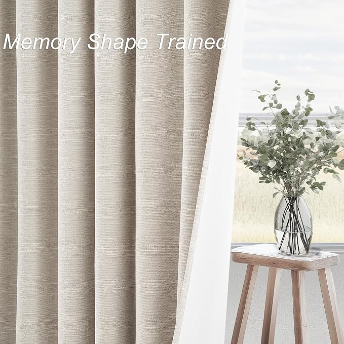 Beige Color Blackout Curtains 90 Inch Long 2 Panels, Back Tab Pleated Heading - Image 3