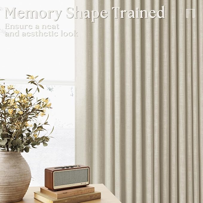Extra Wide Pinch Pleat 100 x 90 Inch Linen Semi Sheer Curtains 1 Panel | - Image 3