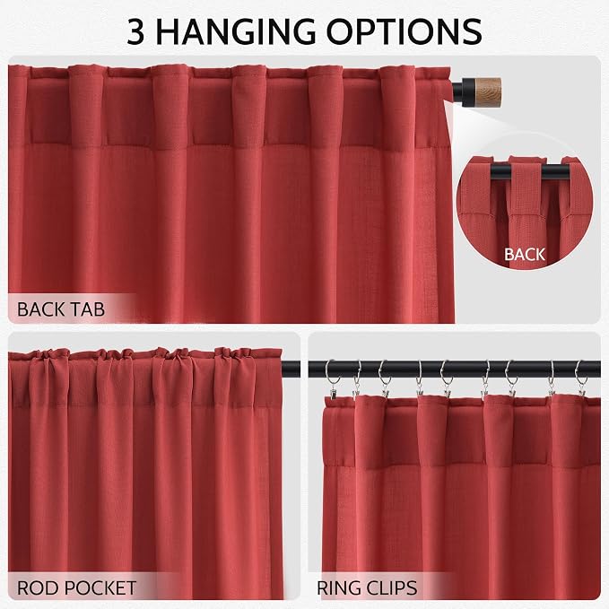 Christmas Red Linen Curtains 102 Inches Long - Image 2