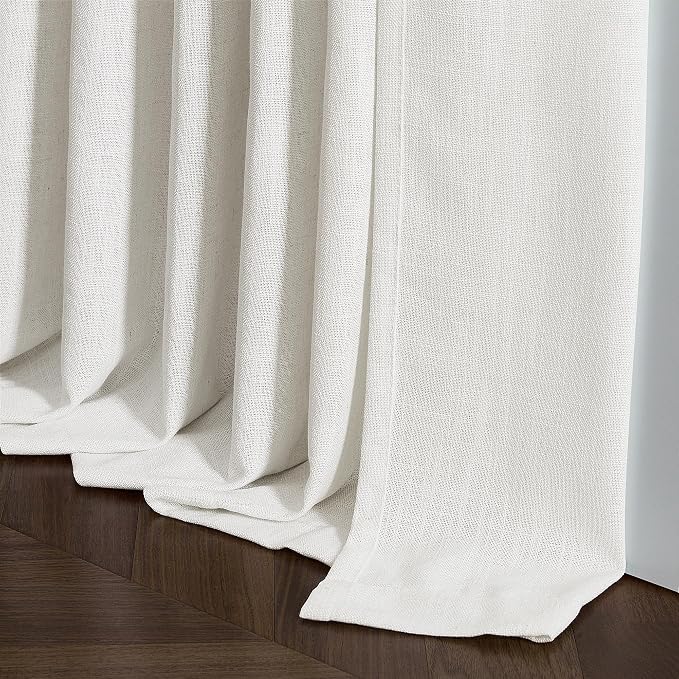 Beige White Pinch Pleat Linen Kitchen Curtains 45 Inches Long 2 Panels Set | - Image 6