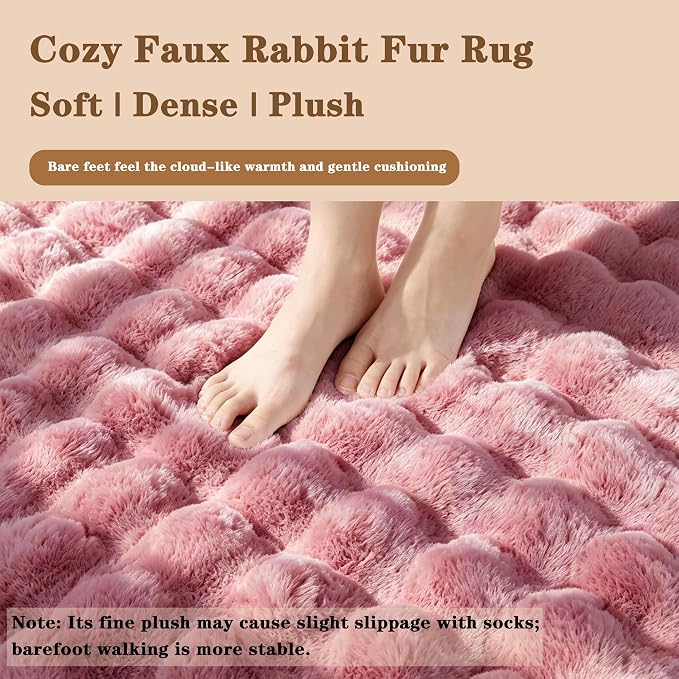 Dusty Rose Rabbit Plush Rug 2'x6', Fluffy Shaggy Area Rug - Image 5