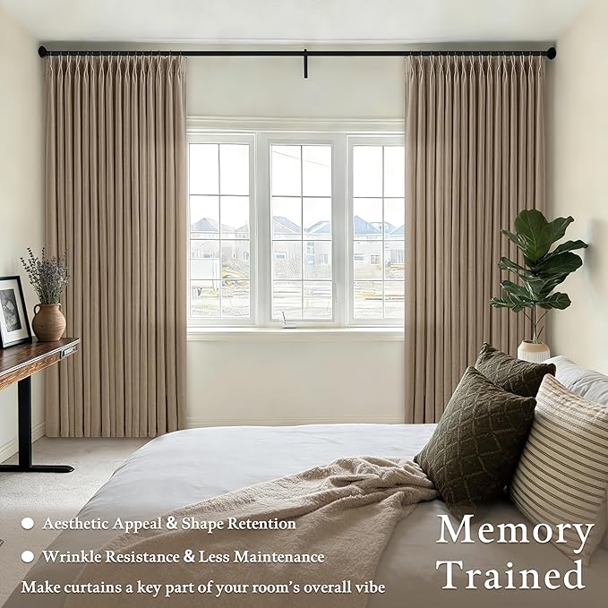 Latte Pinch Pleated Linen Light Filtering Memory Shaped Curtains 50Wx86L | Flax - Image 7