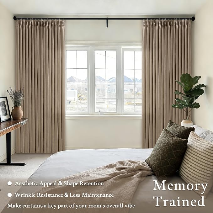 84 Inch Latte Linen Pleated Semi Sheer Vintage Curtains - Image 3