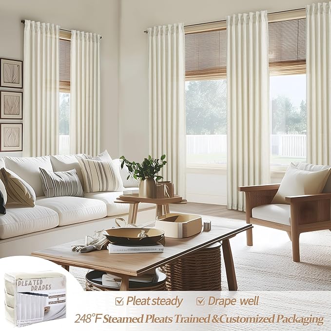 Pinch Pleated Linen Curtains 84 Inch Length 2 Panels Set - Image 5