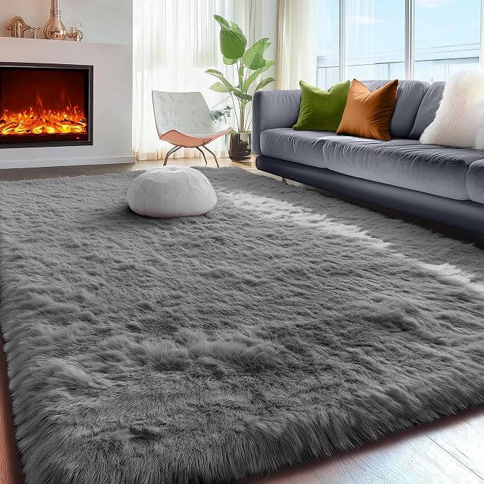 Grey Area Rugs for Living Room, Plush Fluffy Bedroom Rugs for Dorm Room 5x8 | - Image 5